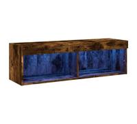 vidaXL Armoire TV murale avec lampes LED chêne fumé 100x30x30 cm