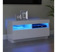 vidaXL Meuble TV avec Lumières LED, Armoire de Télévision, Meuble Télé de Salon, Armoire Basse Salle de Séjour Intérieur, Moderne, Blanc Brillant