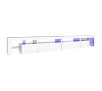 vidaXL Meuble TV avec Lumières LED Centre de Divertissement Rangement Meuble Média Meuble de Salle de Séjour Maison Blanc Brillant 290x36,5x40 cm