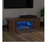 vidaXL Meuble TV avec lumières LED Chêne marron 90x39x30 cm, support tv, armoire média, armoire hifi, unité tv, unité média, 822667