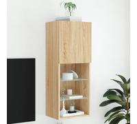 vidaXL Meuble TV avec Lumières LED, Armoire de Télévision Murale avec Rangement, Meuble Télé Suspendu Salon Salle de Séjour, Moderne, Chêne Sonoma