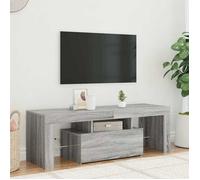 Meuble Tv En Bois Contreplaqué Sonoma Gris 120x35x40 Cm Avec Éclairage Led Rvb Et Rangement Gris