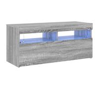 vidaXL Meuble TV avec lumières LED Sonoma Gris 90x35x40 cm | Éclairage RVB réglable pour une ambiance chaleureuse, de nombreuses étagères pour vos médias et votre décoration