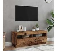vidaXL Meuble TV 856355 – Bois d'ingénierie vieux bois avec lumières LED Marron