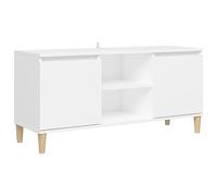 vidaXL Meuble TV avec Pieds en Bois Massif, Armoire de Télévision avec 2 Compartiments, Meuble Télé avec Rangement Salon, Scandinave, Blanc