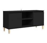 vidaXL Meuble TV avec Pieds en Bois Massif, Armoire de Télévision avec 2 Compartiments, Meuble Télé avec Rangement Salon, Scandinave, Noir