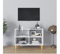 vidaXL Meuble TV avec pieds en bois massif Blanc 69,5x30x50 cm