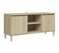 vidaXL Meuble TV Scandinave – 2 compartiments, pieds en bois massif, Chêne Sonoma