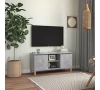 Vidaxl Meuble Tv Avec Pieds En Bois Massif Gris Béton 103,5x35x50 Cm Gris