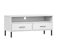 vidaXL Meuble TV avec pieds en métal Blanc Bois de pin massif OSLO