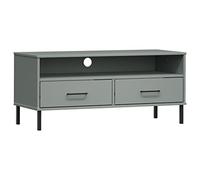vidaXL Meuble TV OSLO - Bois de pin massif gris, pieds en métal, 351025