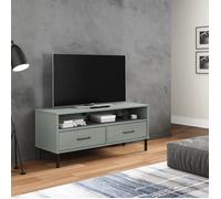 vidaXL Meuble TV avec pieds en métal Gris Bois de pin massif OSLO, support TV, armoire média, armoire hifi, unité TV 351025