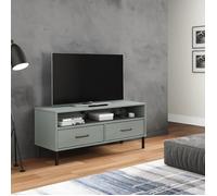 vidaXL Meuble TV avec pieds en métal Gris Bois de pin massif OSLO, support TV, armoire média, armoire hifi, unité TV 351025