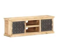 vidaXL Meuble TV avec Portes en Acier Armoire Basse Meuble Divertissement avec 2 Etagères et 2 Portes Salon Intérieur 120x30x40 cm Bois de Manguier Noir G