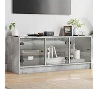 vidaXL Meuble TV avec portes en verre gris béton 102x37x42 cm