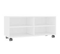 vidaXL Meuble TV avec roulettes, Armoire de Télévision avec Compartiment, Meuble Télé de Salon Salle de Séjour Intérieur, Moderne, Blanc Bois d’Ingénierie