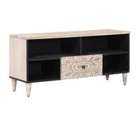 vidaXL Meuble TV Blanc 100 x 33,5 x 46 cm Bois de Mangue Massif, Salon, canapé rectangulaire, agencements spacieux, idées déco Modernes, astuces de Disposition