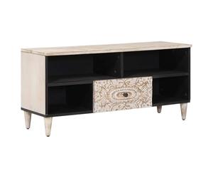vidaXL Meuble TV Blanc 100 x 33,5 x 46 cm Bois de Mangue Massif, Salon, canapé rectangulaire, agencements spacieux, idées déco Modernes, astuces de Disposition