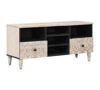 vidaXL Meuble TV Blanc 100 x 33,5 x 46 cm Bois de Mangue Massif, Salon, Rectangulaire, Meubles Modernes pour Un Espace Efficace et du Confort, pour des Moments en Famille et de détente