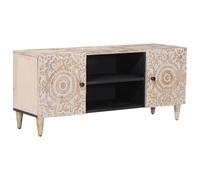 vidaXL Meuble TV Blanc 105 x 33,5 x 46 cm Bois de Mangue Massif, Salon, idées de Design rectangulaires pour optimiser l'espace, Le Confort et l'attrait, Quel Que Soit Votre Style