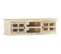 Meuble TV Armoire Basse Meuble Divertissement Meuble Multimédia avec 2 Portes et 2 Etagères Salon Blanc 130x30x36 cm Bois Massif de Manguier