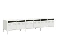 vidaXL Meuble TV Blanc 202x39x43,5 cm Acier laminé à Froid, Banc TV, Meuble métallique, Meuble multimédia, Buffet TV, Meuble HiFi