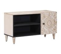 vidaXL Meuble TV Blanc 80 x 31,5 x 46 cm Bois de Mangue Massif, Salon, Moderne, mobilier élégant, Textures Confortables, déco Artistique, Beige Clair, Design Minimaliste, Ambiance chaleureuse