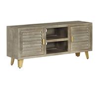 vidaXL Meuble TV Bois Solide de manguier Gris avec Laiton 110x30x48 cm