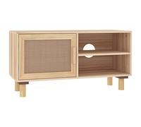 vidaXL Meuble TV Centre de Divertissement Armoire Multimédia Meuble de Rangement Salle de Séjour Marron 80x30x40cm Bois de Pin Massif et Rotin Naturel