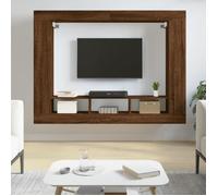 Meuble TV, Meuble de Télévision Suspendu avec Etagère Latérales, Meuble Multimédia Mural avec Rangement Salon, Moderne, Chêne Marron Bois