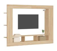 Meuble TV, Meuble de Télévision Suspendu avec Etagère Latérales, Meuble Multimédia Mural avec Rangement Salon, Moderne, Chêne Sonoma Bois