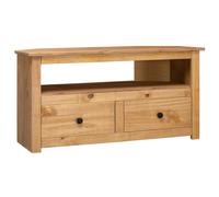 vidaXL Pin Solide Meuble TV d'angle Armoire Basse avec 2 Tiroirs et Un Compartiment Ouvert Meuble Multimédia Salle de Séjour Salon Maison 93x49x49 cm