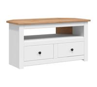 vidaXL Meuble TV d'angle Pin Solide 2 tiroirs 1 compartiment ouvert Blanc 93x49x49 cm