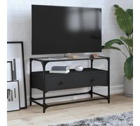 Vidaxl Meuble Tv Et Dessus En Verre Noir 80x35x51 Cm Bois D'ingénierie Multicolore