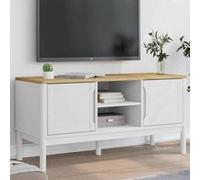 vidaXL Meuble TV FLORO blanc 114x43x55 cm bois massif de pin, banc TV, meuble hifi, centre de divertissement, buffet TV, 374015 Blanc G
