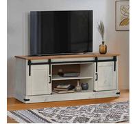 vidaXL Meuble TV Halden 2 Portes coulissantes Blanc 150x40x60 cm, Meuble télé, Meuble de Support TV, Console TV, Buffet TV, Meuble multimédia