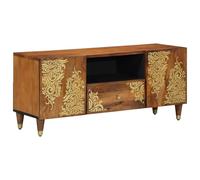 vidaXL Meuble TV Marron 105 x 33.5 x 46 cm Bois de manguier Massif, Salon, Meuble TV Moderne, Unité de Rangement rectangulaire, Organisateur média, Mobilier en Bois de Mangue pour Votre divertisseh