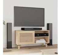 Vidaxl Meuble Tv Marron 80x30x40cm Bois De Pin Massif Et Rotin Naturel Multicolore
