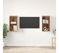 Vidaxl Meuble Tv Mural 2 Pcs Bois Ancien 37 X 37 X 72 Cm