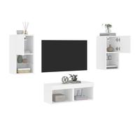 Vidaxl Meuble Tv Mural 4 Pcs Avec Lumières Led Blanc Blanc
