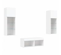 Vidaxl Meuble Tv Mural 4 Pcs Avec Lumières Led Blanc Blanc