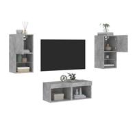 Vidaxl Meuble Tv Mural 4 Pcs Avec Lumières Led Gris Béton Gris