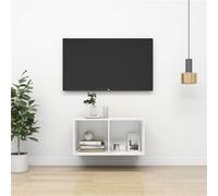 vidaXL Meuble TV Mural, Armoire de Télévision, Meuble Télé de Salon, Armoire Suspendue, Centre de Divertissement Salle de Séjour Intérieur, Moderne, Blanc Bois d’Ingénierie Blanc G