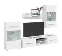 vidaXL Meuble TV mural avec éclairage LED 5 pièces Blanc