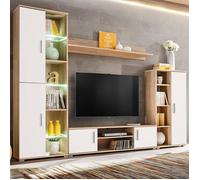 vidaXL Meuble TV mural Armoire de télévision avec lumière LED et étagère Chêne Sonoma et blanc