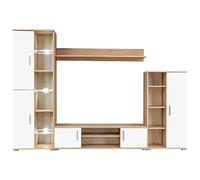 vidaXL Meuble TV mural Armoire de télévision avec lumière LED et étagère Chêne Sonoma et blanc