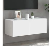 vidaXL Meuble TV mural 837281 - Suspendu avec lumières LED et rangement, blanc 80x35x31 cm
