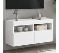 vidaXL Meuble TV Mural avec Lumières LED, Armoire de Télévision Suspendue avec Rangement, Meuble Télé Flottant Salon, 837197 Blanc G