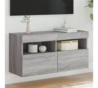 vidaXL Meuble TV Mural avec Lumières LED, Armoire de Télévision Suspendue avec Rangement, Meuble Télé Flottant, Moderne, 837207 Gris G