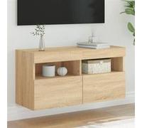 vidaXL Meuble TV Mural avec Lumières LED, Armoire de Télévision Suspendue, Meuble Télé Flottant, Moderne, Chêne Sonoma Bois 837201 Marron G